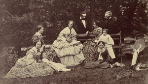 [Ritratto di gruppo di quattro donne, due uomini e tre bambini in un giardino], 1850-60 da Franz Antoine