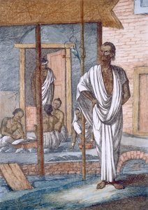 Cambiamonete nel suo negozio, il suo impiegato registra le transazioni e un pappagallino, da 