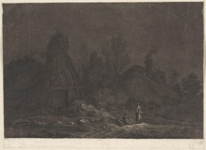 Scena al chiaro di luna con figure davanti a una capanna da Franz Edmund Weirotter