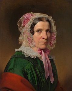Ritratto di una signora anziana con cuffia di pizzo e nastri rosa da Franz Eybl