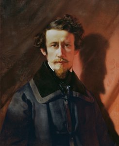 Autoritratto su sfondo rosso