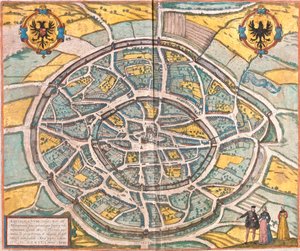 Mappa di Aquisgrana (Aachen), Germania da Franz Hogenberg