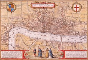 Mappa della città di Londra, Southwark e parte di Westminster, 1572 da Franz Hogenberg