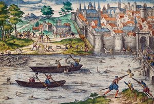 Massacri di Tours, luglio 1562 durante le guerre di religione contro gli ugonotti, incisione di Franz Hogenberg, Francia da Franz Hogenberg