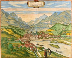 Veduta di Innsbruck (Oenipons o Enipontus), Austria da Franz Hogenberg