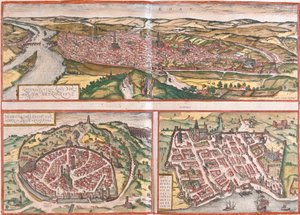 Veduta di Rouen (Rotomagus), Nimes (Nemausus) e Bordeaux (Burdigala), Francia da Franz Hogenberg