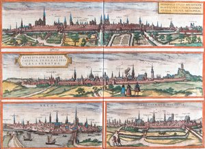 Vedute di Brunswick (Brusvicum), Lüneburg (Loneburgum), Brema (Brema) e Oldenburg (Aldenburgum), Germania da Franz Hogenberg