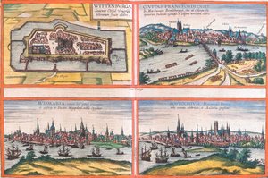 Vedute di Wittenburg, Francoforte, Wismar e Rostock, Germania da Franz Hogenberg