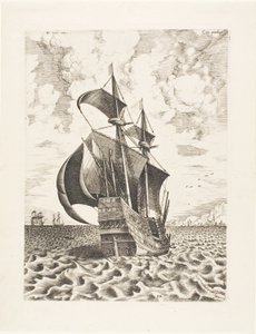 Veliero armato a quattro alberi verso un porto, da Le navi a vela da Franz Huys
