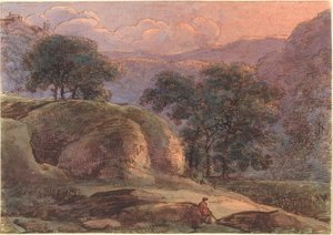 Viaggiatore in un paesaggio montuoso al tramonto