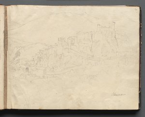 Album con vedute di Roma e dintorni, studi di paesaggio, pagina 02a: "Olevano". da Franz Johann Heinrich Nadorp
