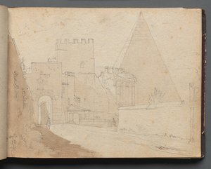 Album con vedute di Roma e dintorni, studi di paesaggio, pagina 08a: Porta San Paolo da Franz Johann Heinrich Nadorp