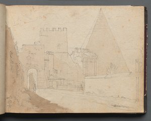 Album con Vedute di Roma e Dintorni, Studi di Paesaggio, pagina 08a: Porta San Paolo da Franz Johann Heinrich Nadorp