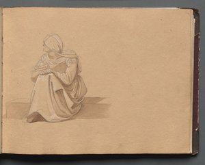 Album con vedute di Roma e dintorni, studi di paesaggio, pagina 19a: Figura femminile seduta