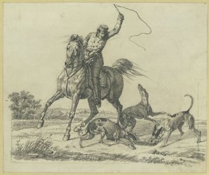 Cavaliere e quattro cani che sbranano una lepre da Franz Krüger