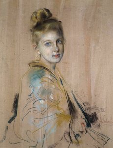 Ragazza con un Ventaglio, 1880s da Franz von Lenbach