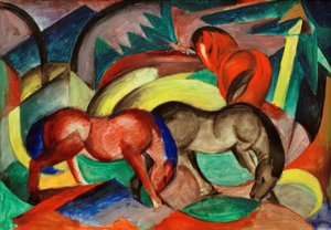 1art1 Zerbino Franz Marc 'Piccoli Cavalli Gialli' 1912, 70x50 Cm, Antiscivolo, Lavabile In Lavatrice