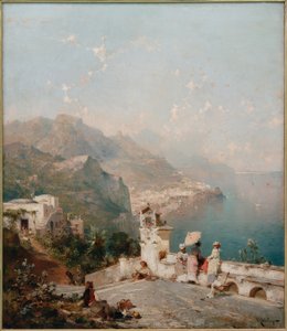 Signore eleganti osservano il Golfo di Salerno