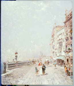 Il Molo, Venezia, guardando a ovest con figure che passeggiano da Franz Richard Unterberger