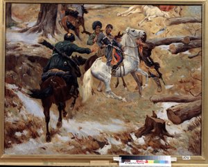 La morte del comandante generale Nikolai Sleptsov (1815-1851) ucciso dai Ceceni in un combattimento il 10 dicembre 1851 durante la guerra del Caucaso (conquista del Caucaso) in Cecenia da Franz Roubaud