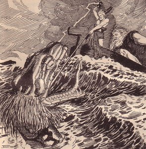 Thor e Hymir pescano. Illustrazione per L