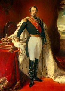 Ritratto di Napoleone III (1808-1873), Imperatore dei Francesi davanti a una vista del Castello di Saint Cloud. Dipinto di Franz Xaver Winterhalter (1855)