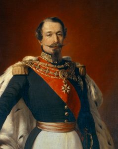 Ritratto di Napoleone III, imperatore dei francesi davanti a una vista del Castello di Saint Cloud. Dettaglio del dipinto di Franz Xaver Winterhalter