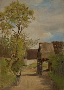 Strada del villaggio ad Aresing (?) con figura femminile da Franz von Lenbach