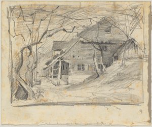 Fattoria sotto alberi spogli da Franz von Lenbach