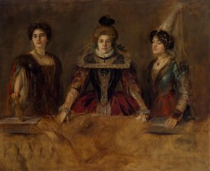 Ritratto di gruppo: Tre signore in costume (Fräulein Heuberger, Frau Obermayer e Frau Putz) da Franz von Lenbach