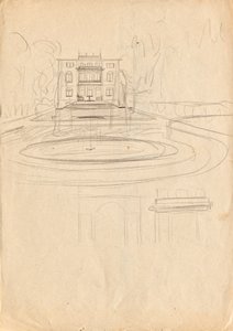 Bozzetti per la villa studio di Matsch - Vista dal giardino con fontana da Franz von Matsch