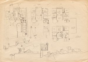 Schizzi per la villa studio di Matsch - Piante e struttura del tetto