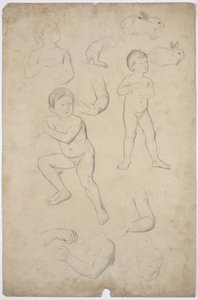Studi di nudo e di testa di bambini, 2 conigli