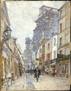 Francese: Rue du Chevalier-de-la-Barre, con il Sacré-Cœur in costruzione da Frederic Anatole Houbron