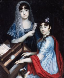 Due signorine al pianoforte (acquerello e gouache su avorio) da Frédéric Dubois