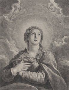 La Vergine, mani piegate sul petto, guardando verso l