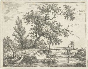 Paesaggio con uomo su un ponte