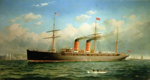 Il transatlantico Cunard R.M.S. Umbria al largo di Brooklyn Heights, sul fiume East, New York da Fred Pansing