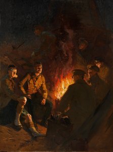 Da qualche parte al fronte, soldati attorno a un fuoco da campo di notte, Fronte Occidentale