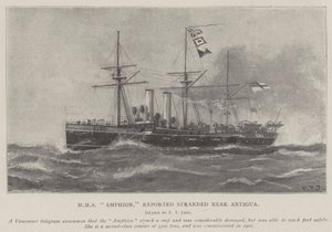 HMS Amphion, segnalata incagliata vicino ad Antigua da Fred T. Jane