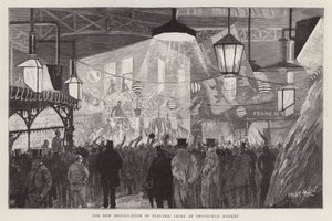 Nuova installazione di luce elettrica al Mercato di Smithfield, Londra da Fred T. Jane