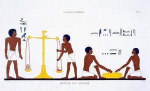 Rituali di Morte (soggetto non chiaro), da un raro resoconto di affreschi di Tebe, registrato 1819-1822 durante la sua seconda visita in Egitto da Frederic Cailliaud (litografia a colori) da Frederic (after) Cailliaud