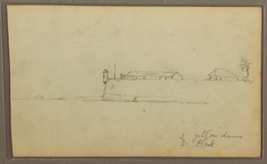 Disegno, un forte; verso: schizzi botanici, casa, 1857 da Frederic Edwin Church