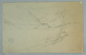 Disegno, Valle montana andina con ruscello tortuoso, Colombia o Ecuador, 1857