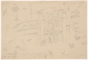 Disegno, Dettagli architettonici di El Khasneh, Petra, fine febbraio 1868 da Frederic Edwin Church