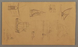 Disegno, Studi di barche, Studio di nuvole, Due edifici, forse 1868 da Frederic Edwin Church