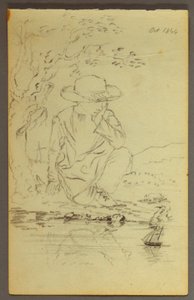 Disegno, Ragazzo inginocchiato accanto a un albero, 1844 da Frederic Edwin Church