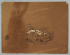 Disegno, Ponte sul fiume Combeima a Ibaque, Colombia, 16 luglio 1853 da Frederic Edwin Church