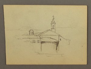 Disegno, Torre della chiesa adiacente agli edifici, forse 1868-69