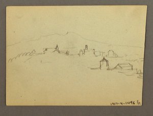 Disegno, Torre della chiesa adiacente agli edifici, forse 1868-69